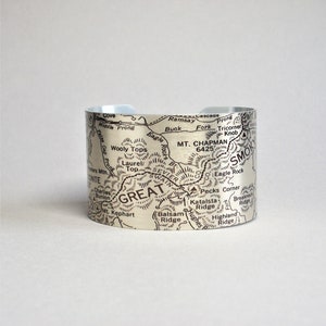 Smoky Mountains Map Bracelet: Mt LeConte, Appalachian Trail Cuff