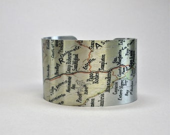 Paso Robles California Map Cuff Bracelet Unique Gift for Men or Women