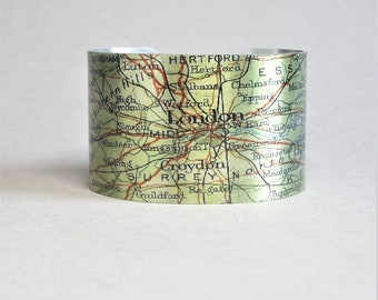 London Map Cuff Bracelet: England Travel Gift