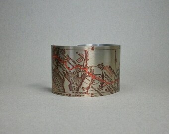 Cape Cod Canal Massachusetts to Providence Rhode Island Vintage Road Map Cuff Bracelet