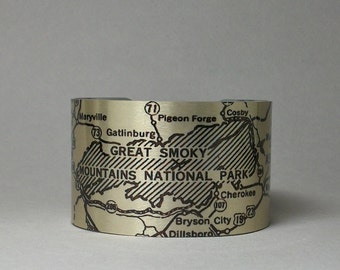 Great Smoky Mountains National Park Map Cuff Bracelet Pigeon Forge Asheville North Carolina Tennessee