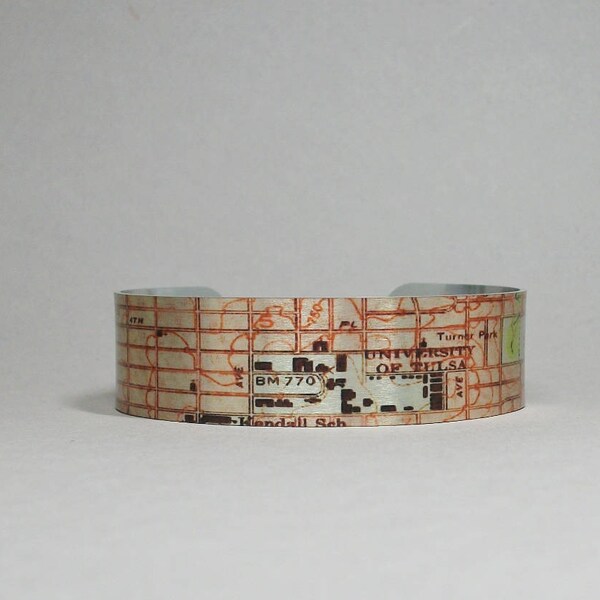 Tulsa Oklahoma Map Cuff Bracelet Unique Gift for Men or Women