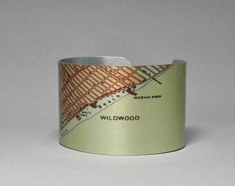 Wildwood New Jersey Map Cuff Bracelet: Vintage Style Jewelry