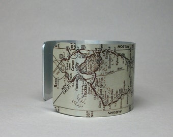 Reno to Lake Tahoe Sacramento Oakland San Francisco Map Cuff Bracelet Unique Gift for Men or Women