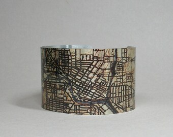 Youngstown Ohio Map Cuff Bracelet Unique Hometown Graduation Gift for Men or Women