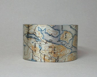 Lake Placid Map Cuff Bracelet Mirror Lake New York Hostess Unique Gift