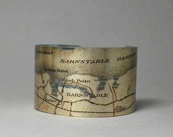 Barnstable Massachusetts Map Cuff Bracelet Cape Cod Unique Hostess Gift for Men or Women