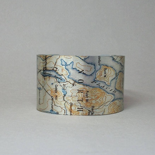 Lake Placid Map Cuff Bracelet Mirror Lake New York Hostess Unique Gift