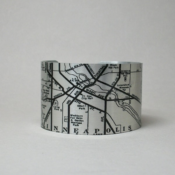 Minneapolis St Paul Minnesota Cuff Bracelet City Map Hometown Gift for Men or Women