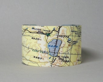 Lake Tahoe California Map Cuff Bracelet Nevada Unique Home Vacation Gift for Men or Women