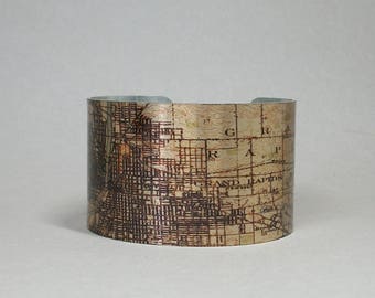 Vintage Grand Rapids Michigan Map Cuff Bracelet, Hometown Jewelry