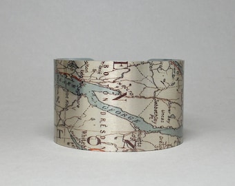 Lake George New York Map Upstate Adirondacks Cuff Bracelet Unique Gift for Men or Women