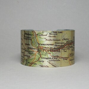 Vintage Portland Oregon Map Bracelet: Cuff Bangle