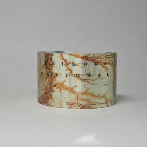 Yellowstone National Park Map Cuff Bracelet Wyoming Unique Gift for Men or Women
