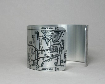 Tampa to Vero Beach Florida Road Map Cuff Bracelet Unique Travel Hometown Gift for Men or Women