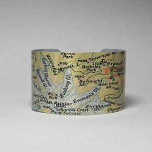 Mt Rainier National Park Manschette Armband Washington Karte Einzigartiges Camping Wandern Geschenk für Männer oder Frauen