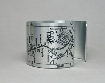 Cleveland to Columbus Ohio Cuff Bracelet Road Map Unique Gift for Men or Women