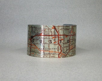 Houston Texas Map Cuff Bracelet Cool Gift for Men or Women