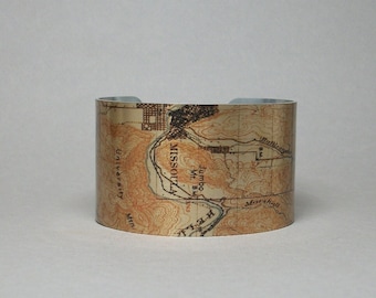 Missoula Montana Map Cuff Bracelet Unique Hometown City Gift for Men or Women