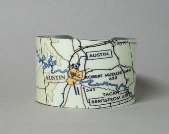 Austin Texas Map Cuff Bracelet Gift for Men or Women