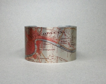 New Orleans Louisiana Map Cuff Bracelet NOLA Gift for Men or Women