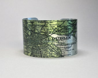 Dublin Ireland Map Cuff Bracelet Irish Unique Travel Hometown Gift for Men or Women