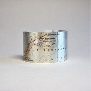Yellowstone National Park Map Cuff Bracelet Wyoming Pitchstone Plateau Unique Waterfall Hiking Gift for Men or Women 画像 3