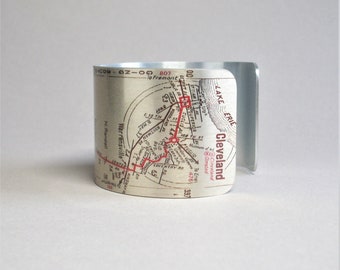 Cleveland to Akron Ohio Map Cuff Bracelet Unique Gift for Men or Women