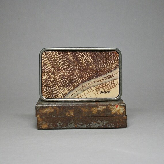 Belt Buckle Vintage Map Detroit Michigan Unique Gift for Him