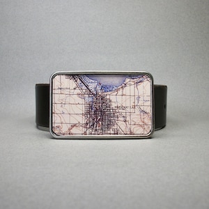 Belt Buckle Fond Du Lac Wisconsin Vintage Map Cool Gift for Men or Women