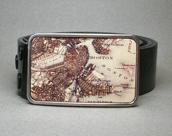 Boston Massachusetts Vintage Map Belt Buckle Cool Gift for Men or Women