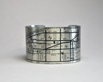 NYC Map Cuff Bracelet: Vintage Manhattan Travel Gift