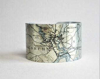 Amesbury Salisbury Massachusetts Map Cuff Bracelet Unique Map Gift for Men or Women