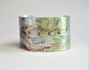 Rocky Mountain National Park Map Cuff Bracelet Emerald Lake Trail Colorado Hiking Backpacker Gift