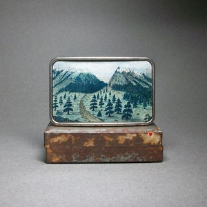 Belt Buckle American Wilderness Pine Trees Mountains