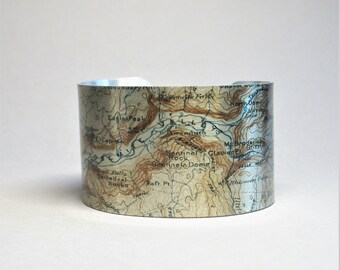 Yosemite National Park Trail Map Cuff Bracelet Hiking Climbing Gift for Men or Women