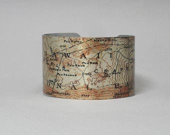 Hawaii National Park Maui Haleakala Crater Map Cuff Bracelet Vacation Travel Gift for Men or Women