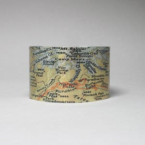 Mount Rainier National Park Manschette Armband Washington Karte Einzigartiges Camping Wandern Geschenk für Männer oder Frauen