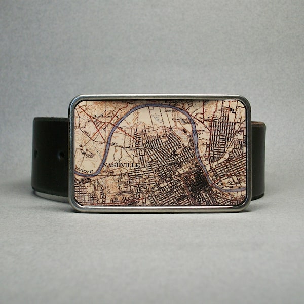 Vintage Nashville Map Belt Buckle: Tennessee Gift