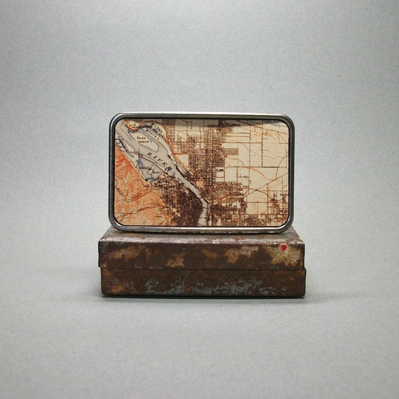 Portland Oregon Map Belt Buckle: Vintage Style, Handmade