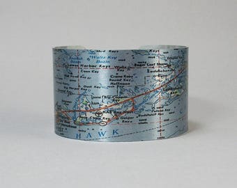 Key West Florida Map Cuff Bracelet Unique Travel Hostess Gift for Her or Him