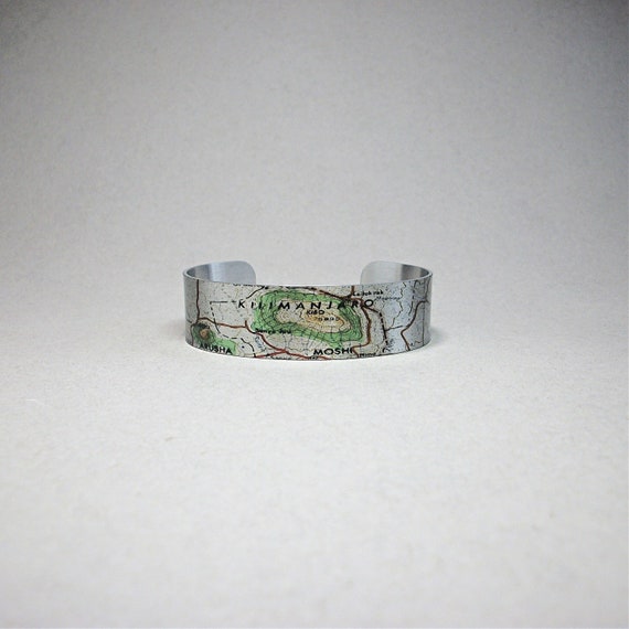 Kilimanjaro Map Cuff Bracelet: Tanzania Africa Travel Gift