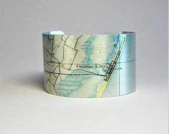 Ocean City Maryland Map Cuff Bracelet Unique Gift for Men or Women