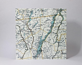 Bloque de mapa antiguo del lago George, decoración de lagos de Adirondacks, Nueva York, regalo para anfitriona