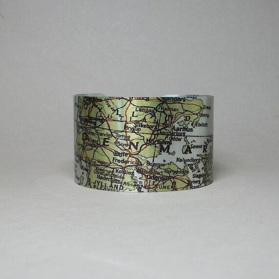 Denmark Copenhagen Odense Cuff Bracelet Vintage Map Travel Etsy