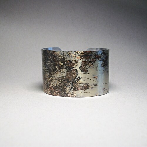 Bracelet manchette carte de Boston : cadeau historique du Massachusetts