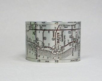 Milwaukee Wisconsin to Chicago Illinois Cuff Bracelet Road Map Unique Gift for Men or Women