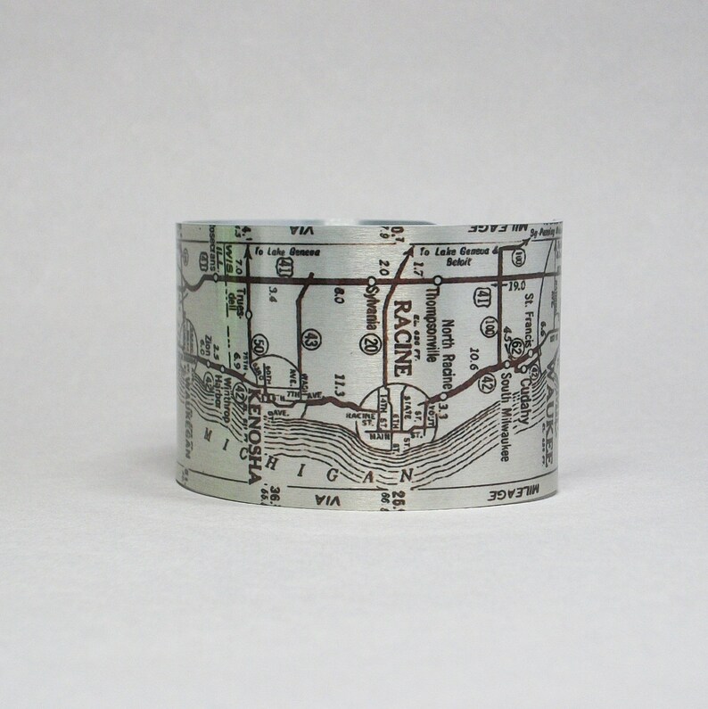 Milwaukee Wisconsin to Chicago Illinois Cuff Bracelet Road Map Etsy