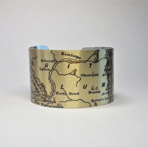 British Columbia Canada Vintage Map Cuff Bracelet Unique Gift for Men or Women