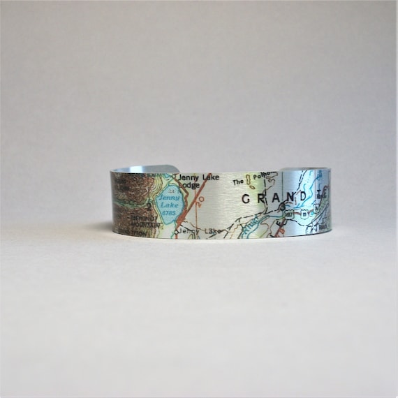 Grand Teton National Park Wyoming Map Cuff Bracelet Unique
